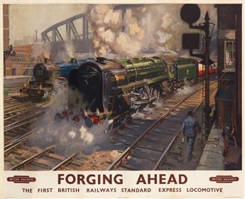 TERENCE CUNEO (1907-1996). FORGING AHEAD / BRITISH RAILWAYS. Circa 1955. 39x49 inches, 100x124 cm. Waterlow & Sons Limited, London..